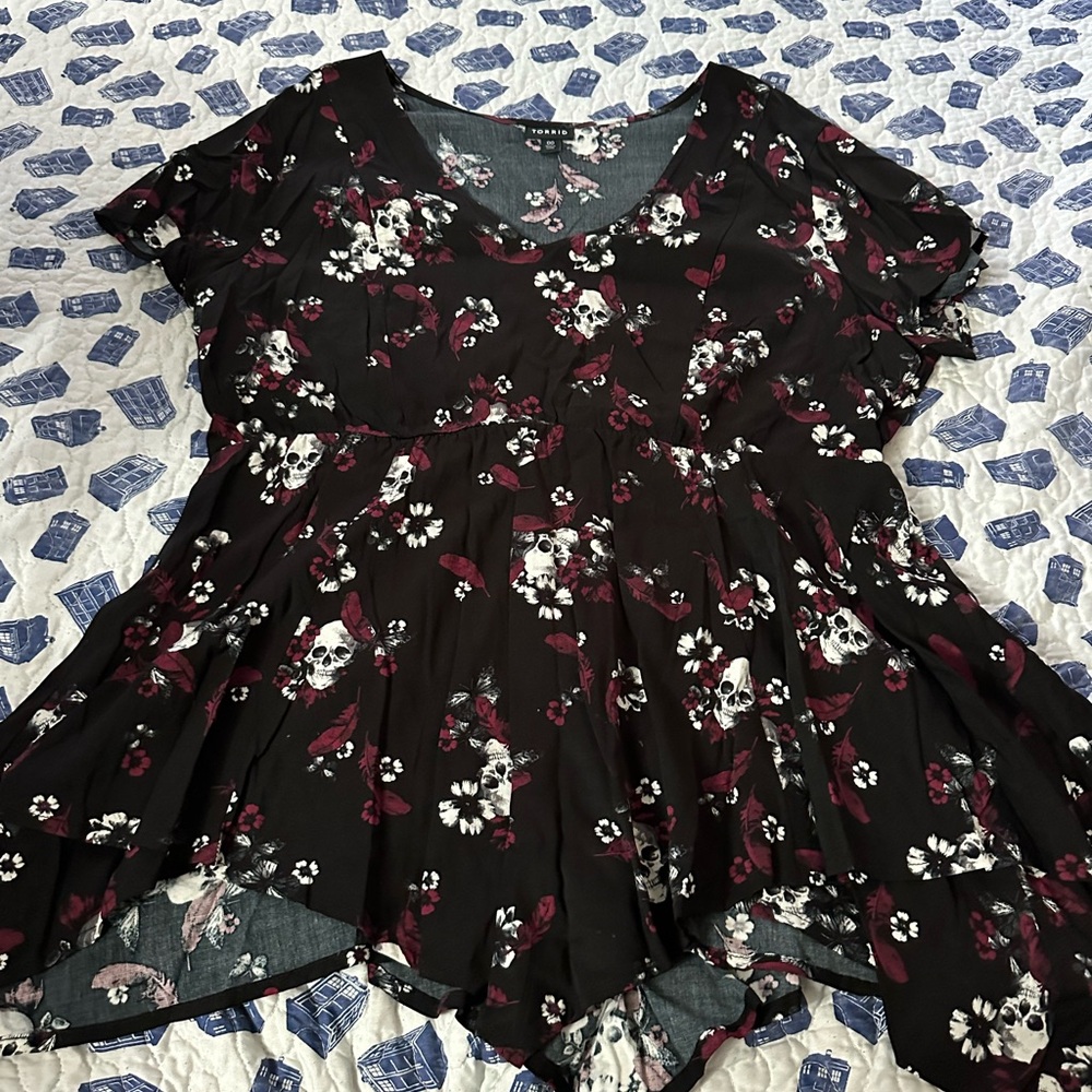 Torrid Black Floral Skull Blouse